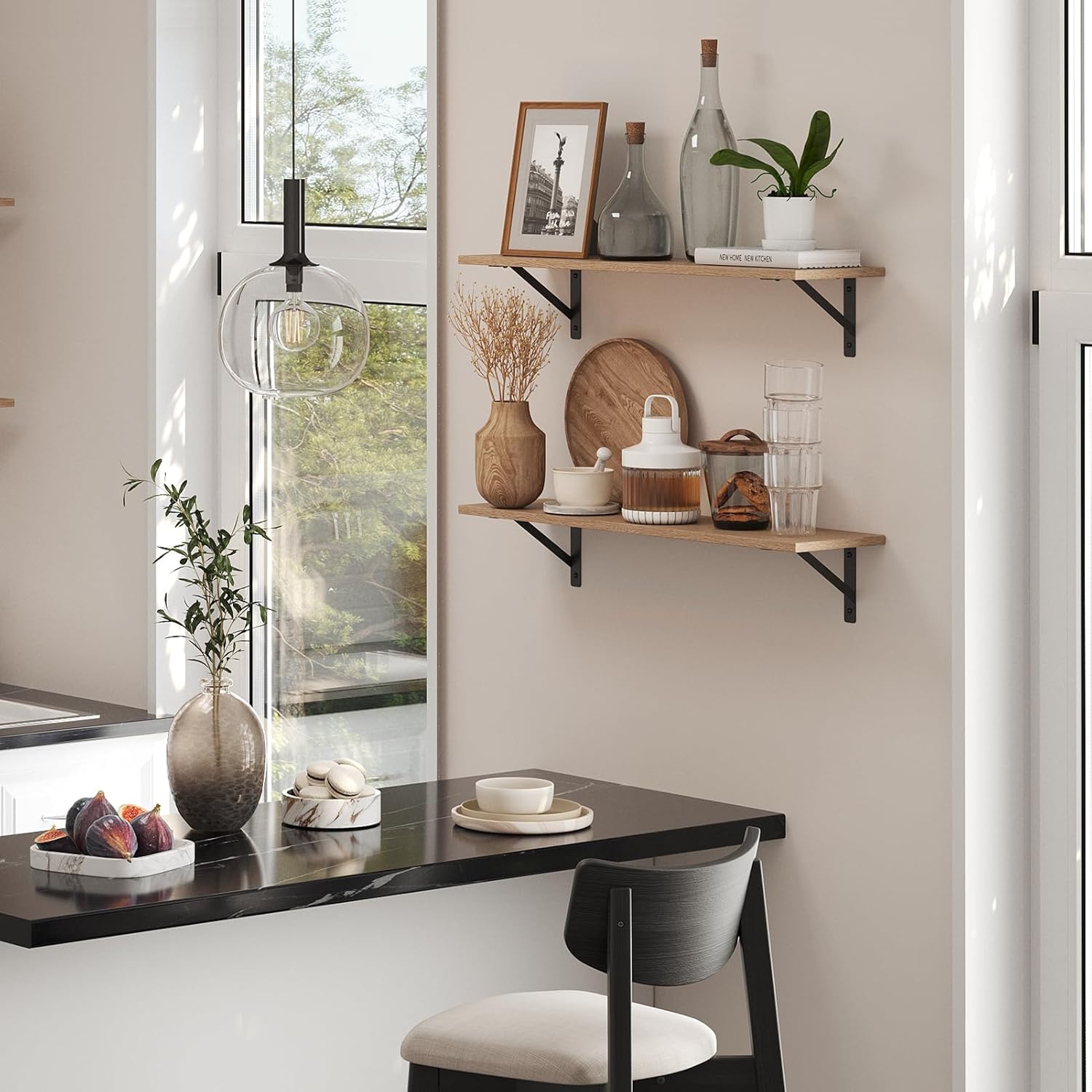 DINZI LVJ Long Wall Shelves, 31.5 Inch Wall Mounted Shelves Set of 2, Easy-to-Install, Wall Storage