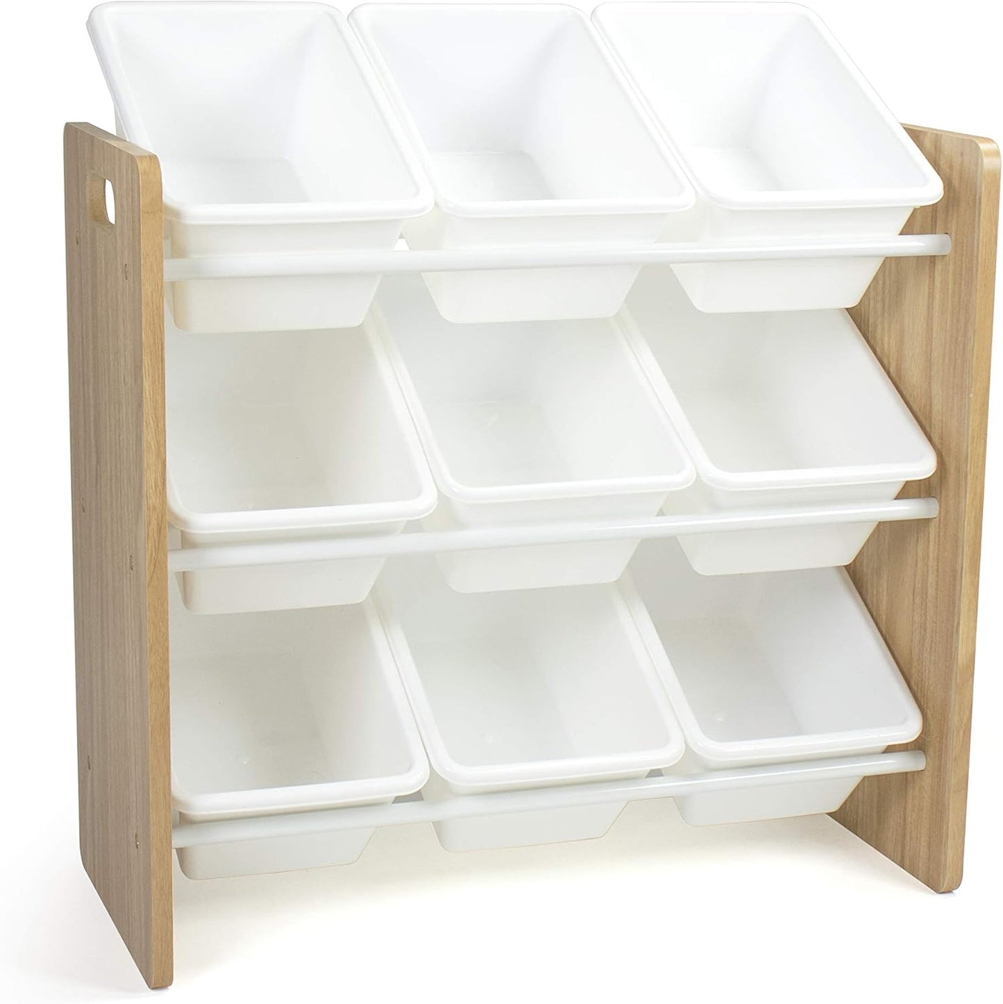 Humble Crew 9-Bin Toy Organizer – Journey Natural Wood with White Plastic Bins, 3-Tier Storage