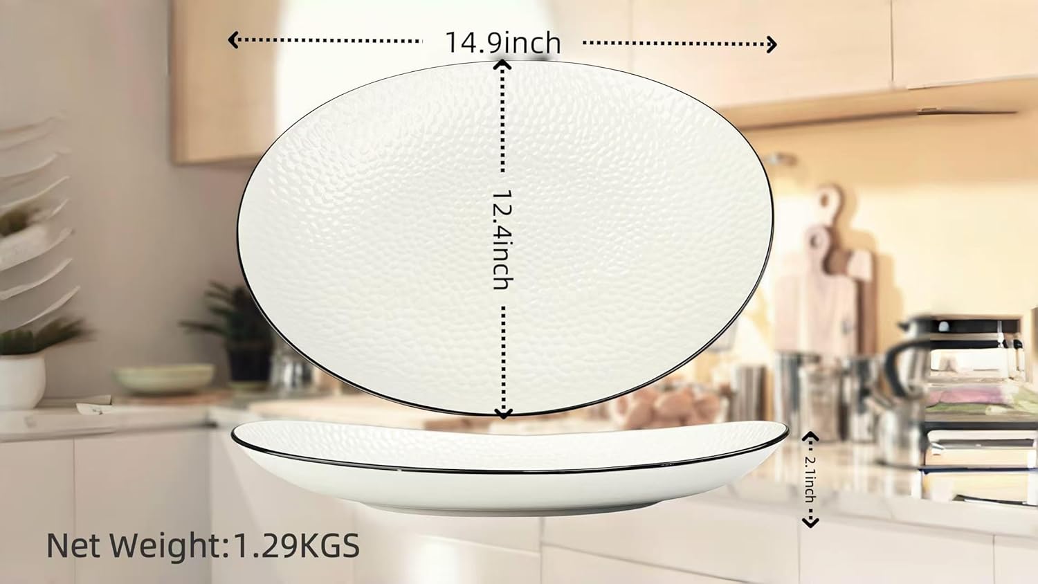 15" Large Serving Platter - Oval Large Serving Tray, Ceramic Serving Dish, White Platters for