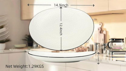 15" Large Serving Platter - Oval Large Serving Tray, Ceramic Serving Dish, White Platters for