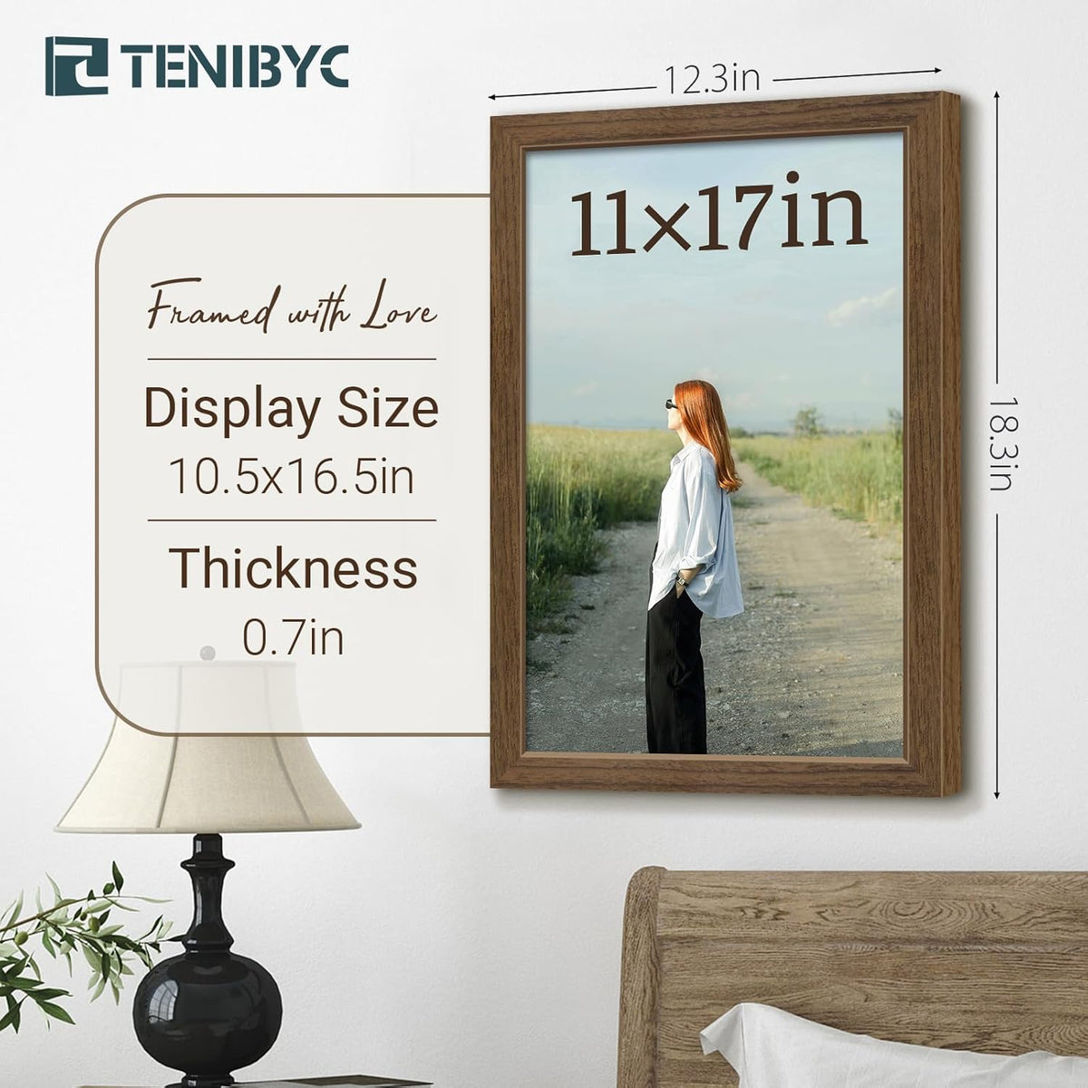 11x17 Picture Frame 3 Pack - Brown Woodgrain, Wood Photo Frame, HD Tempered Glass, Wall Gallery