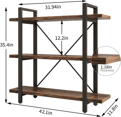 3 Tier Bookshelf Modern Rustic Open Bookshelf Office Solid Wood Bookcase and Book Shelves Wood and