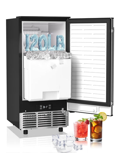 Commercial Ice Maker Machine Reversible Door 120LBS/Day, Undercounter Ice Makers 30LBS Storage Bin