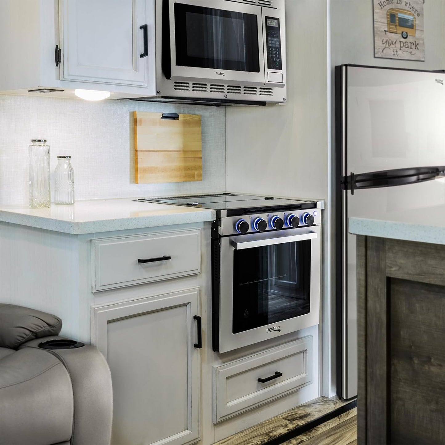 RecPro 10 Cu Ft 12V RV Refrigerator | Black Frost-Free Fridge with Freezer | Double Door