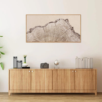 SIGNINART Large Tree Ring Framed Canvas Wall Art, Rustic Beige Wooden Wall Decor, Neutral Nature
