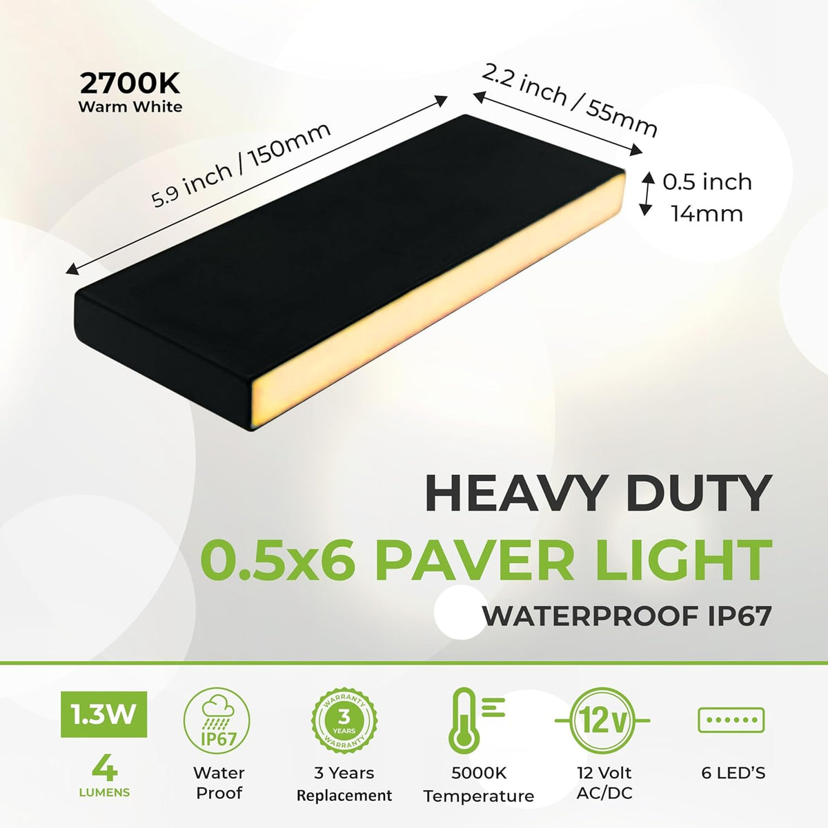 LUMENGY Paver Light Slim 0.5x6 Inch Glare-Free Steel Brick Lighting for Pavers, Walls, Driveway &