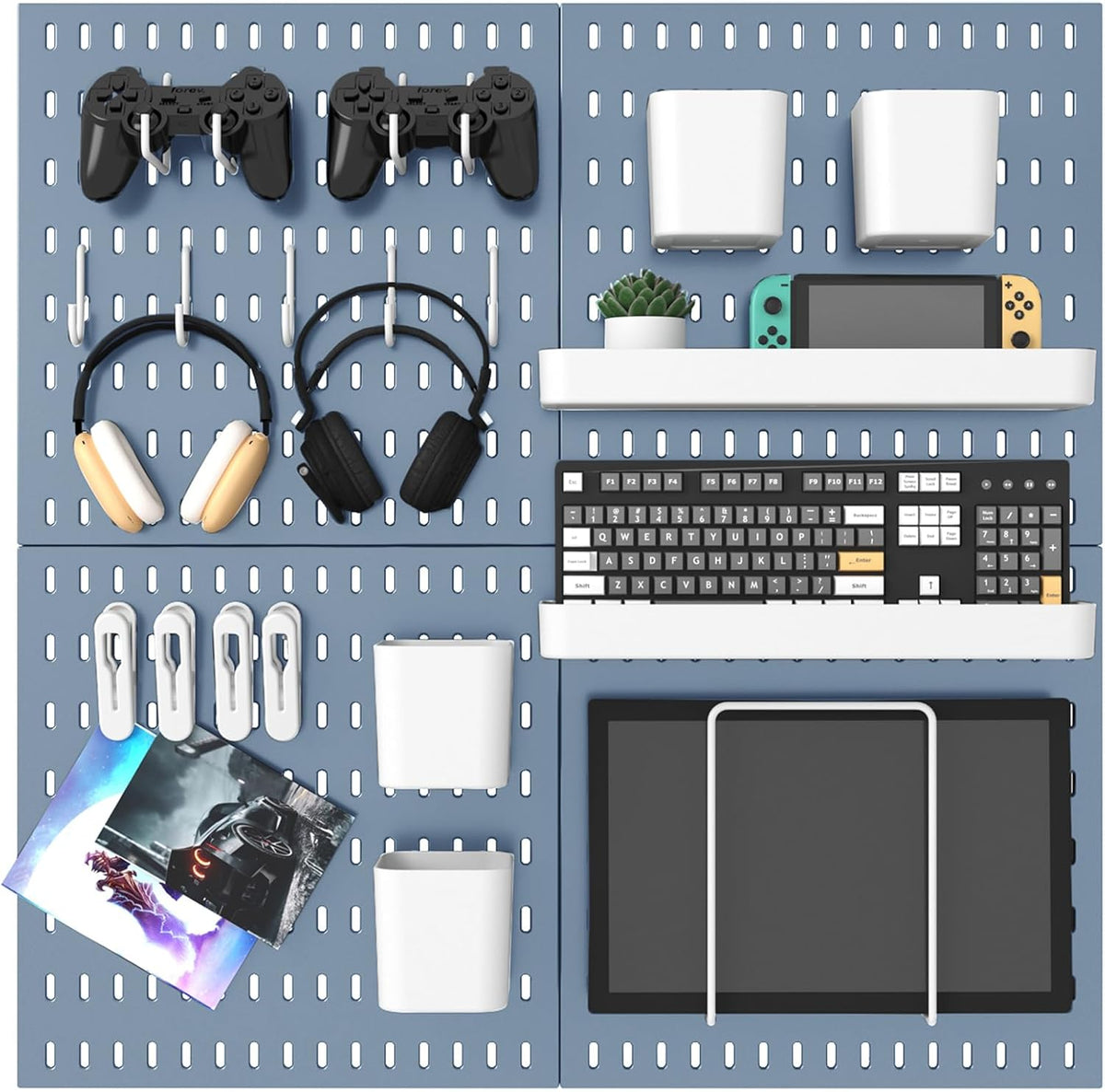 Pegboard Combination Kit, 25.2" x 25.2" Wall Mounted Storage Set with 4 Pegboards & 20 Accessories