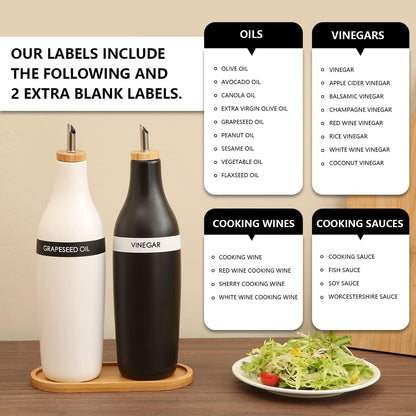 HOMCDALY Olive Oil and Vinegar Dispenser Set, Two 16oz Ceramic Oil Dispenser for Kitchen, Kitchen