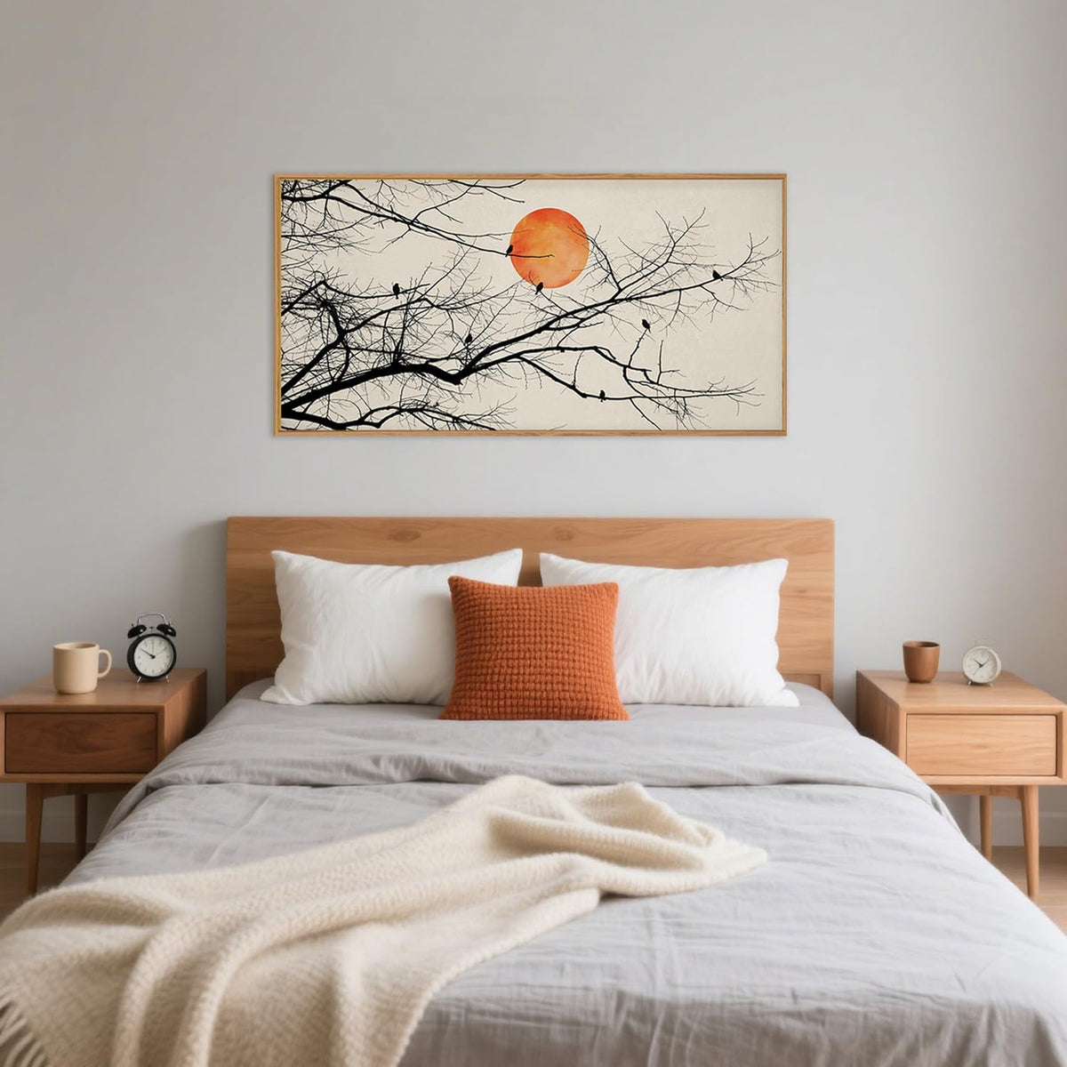 Celestdeco Large Vintage Tree Branch Framed Canvas Wall Art Set, Retro Tree Drawing Wall Decor