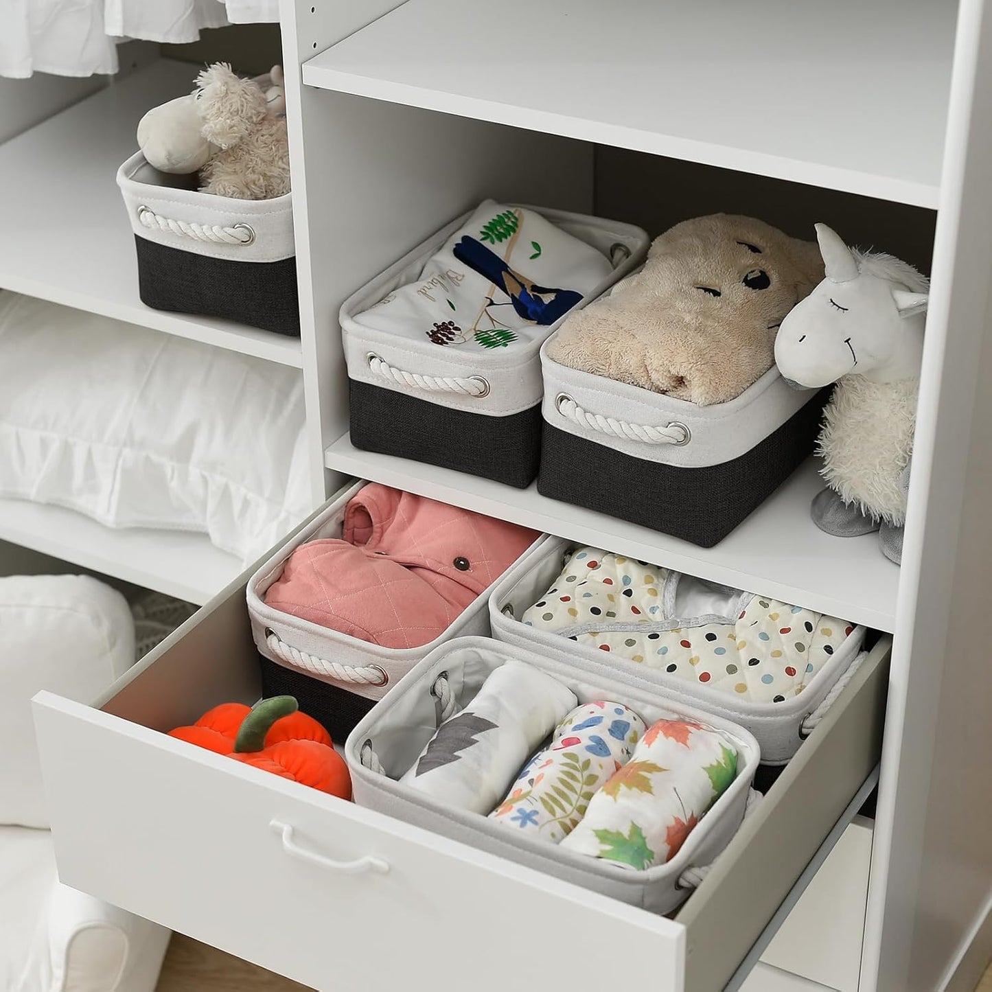 TheWarmHome Storage Bins for Shelves - 6 Pack 11.8x7.8x5.2 inch Collapsible Storage Cubes, Basket