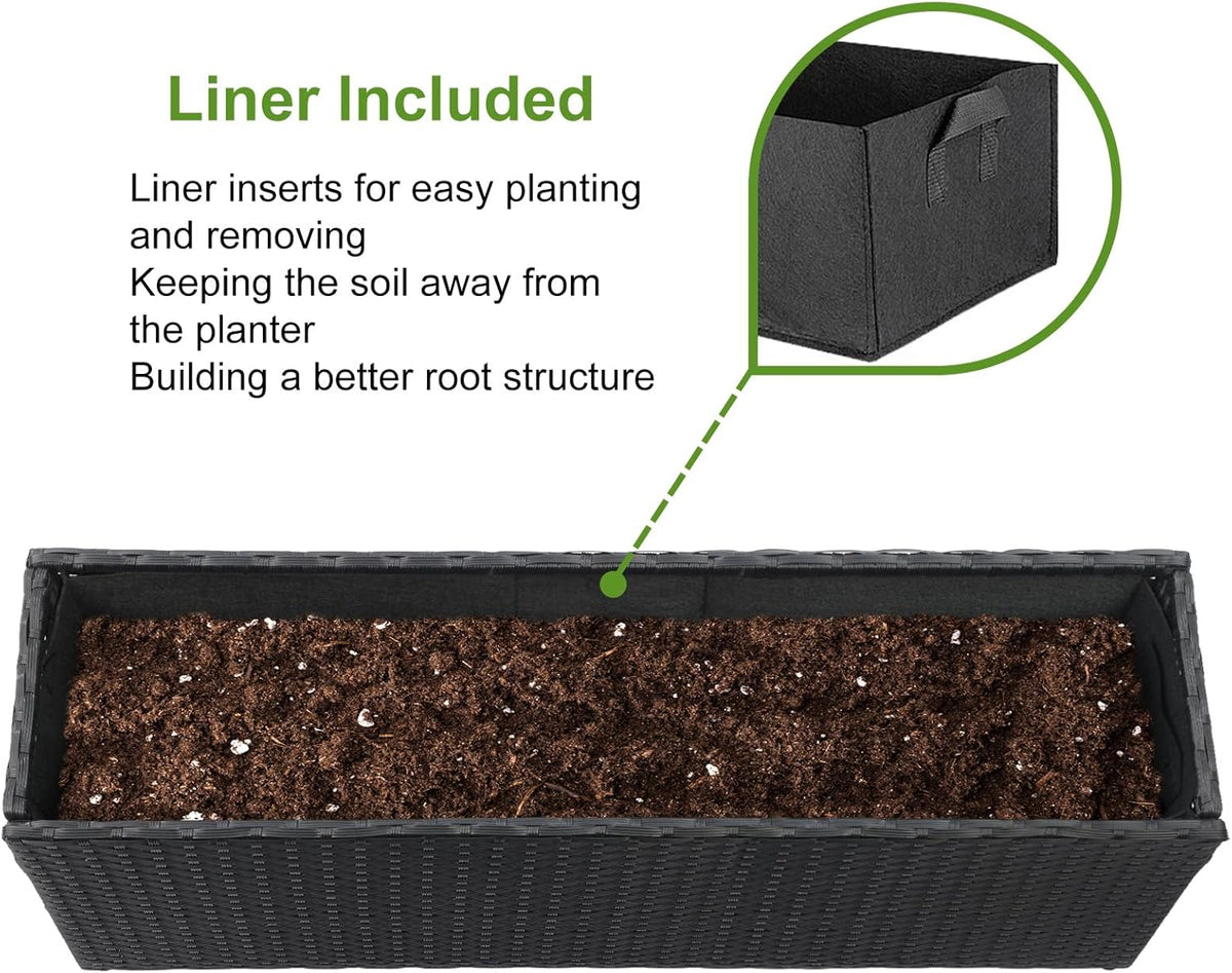 LEWIS&WAYNE Large Rectangular Block Planter Box Handmade Wicker Tall Planters for Outdoor Plants