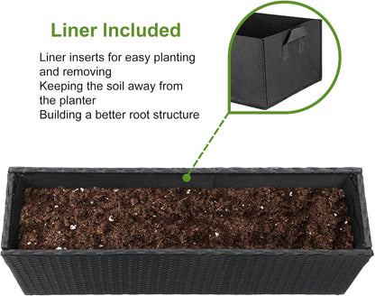 LEWIS&WAYNE Large Rectangular Block Planter Box Handmade Wicker Tall Planters for Outdoor Plants