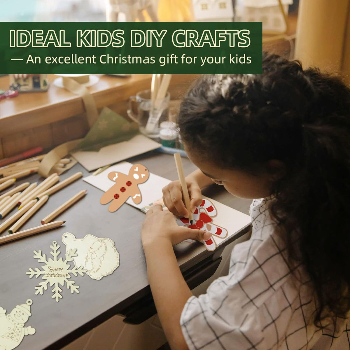 Wooden Christmas Ornaments, 176 PCS Unfinished Predrilled Wood Ornaments Set with 72 Blank Wood