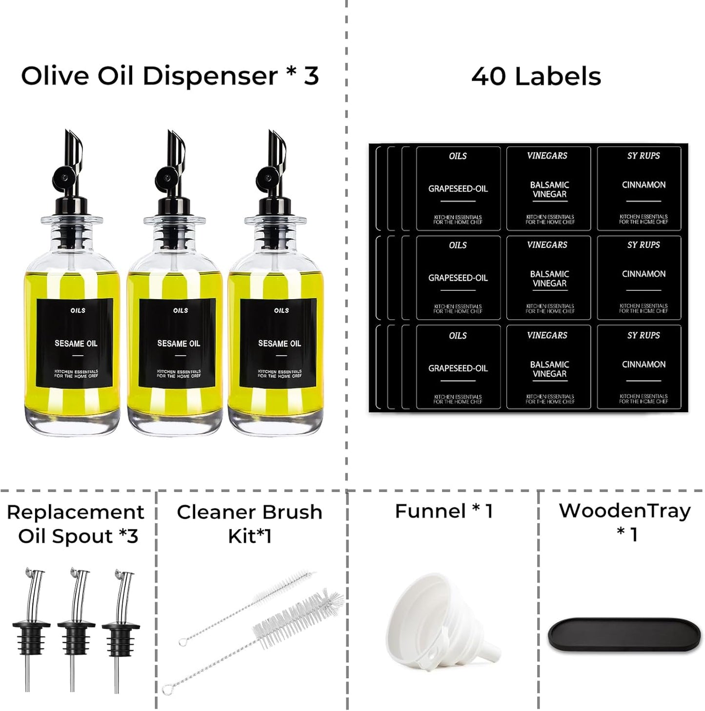 3PCS Olive Oil Dispenser Bottle For Kitchen, Soy Sauce Dispenser, Glass Oil and Vinegar Dispenser