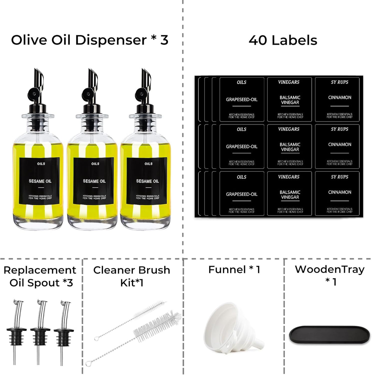 3PCS Olive Oil Dispenser Bottle For Kitchen, Soy Sauce Dispenser, Glass Oil and Vinegar Dispenser