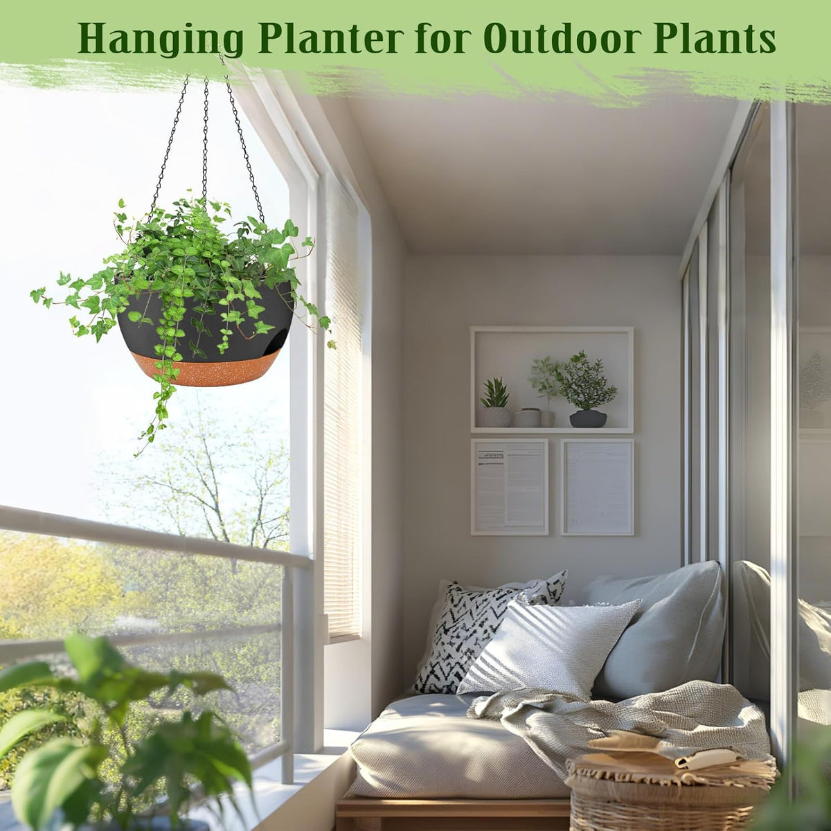 Hanging Planters for Outdoor Indoor Plants, 2 Pack 12 Inch Hanging Basket Plants Outdoor, Self