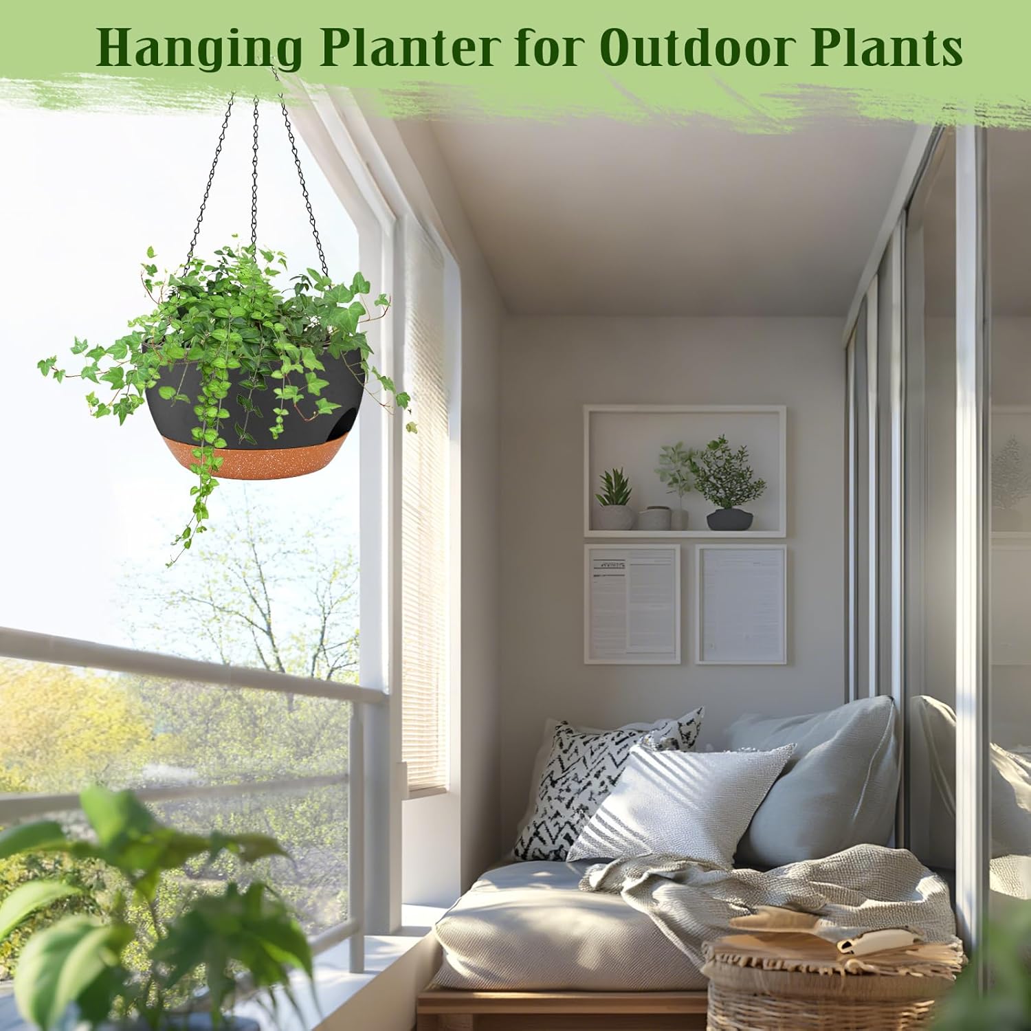 Hanging Planters for Outdoor Indoor Plants, 2 Pack 12 Inch Hanging Basket Plants Outdoor, Self