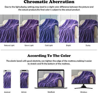 NEWCOSPLAY Faux Fur Twin Blanket Purple Bubble Blanket Thick Warm Soft for Couch Sofa Bed 550GSM