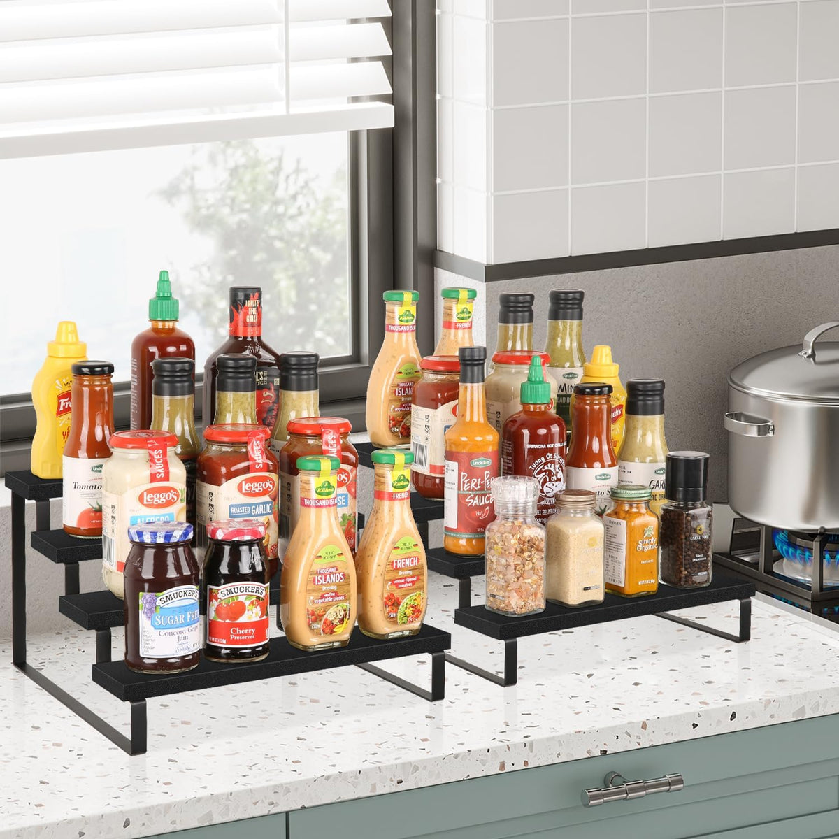 YINMIT Wooden Display Riser Stand, Tiered Perfume and Cologne Organizer Stand, 4 Tier Spice Rack
