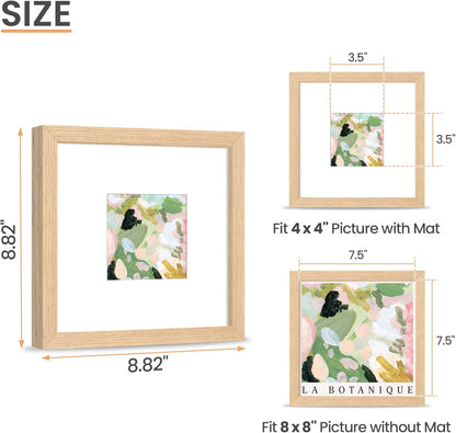 upsimples 8x8 Picture Frames, Natural Solid Wooden Picture Frames, Display 4x4 with Mat or 8 x 8
