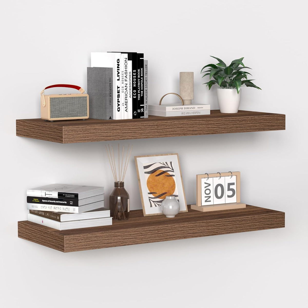 Fun Memories Floating Shelves - 24 Inch Rustic Wooden Wall Shelves - Extra Deeper & Thicker Wall
