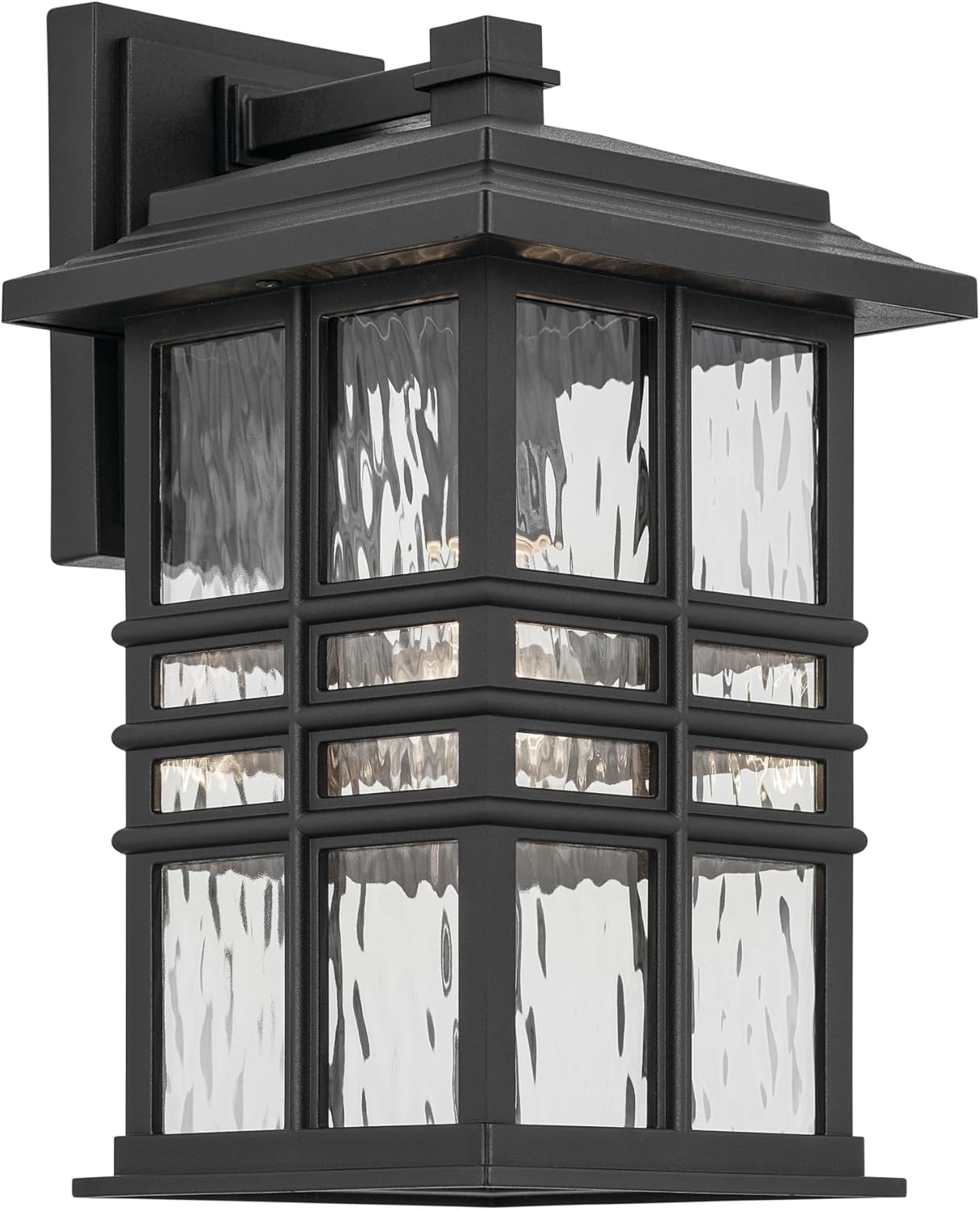 KICHLER Beacon Square 14.25" 1-Light Outdoor Wall Light with Clear Hammered Glass in Textured