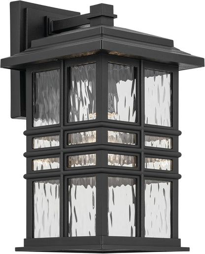 KICHLER Beacon Square 14.25" 1-Light Outdoor Wall Light with Clear Hammered Glass in Textured