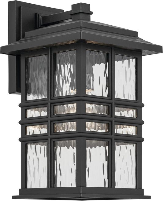 KICHLER Beacon Square 14.25" 1-Light Outdoor Wall Light with Clear Hammered Glass in Textured