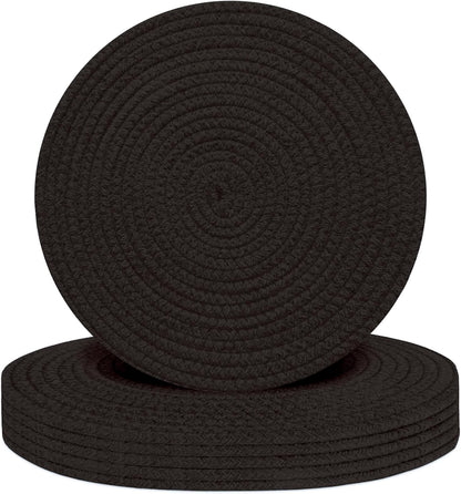 Round Placemats Set of 6, Cotton Rope Woven Table Mats, Hot Pads for Kitchen, Non Slip Heat