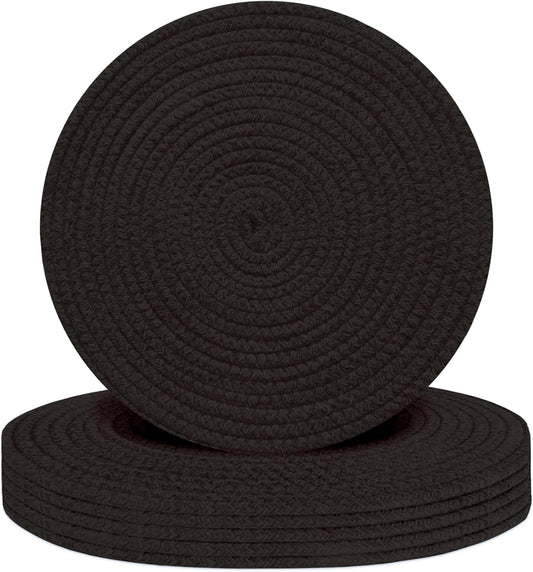 Round Placemats Set of 6, Cotton Rope Woven Table Mats, Hot Pads for Kitchen, Non Slip Heat