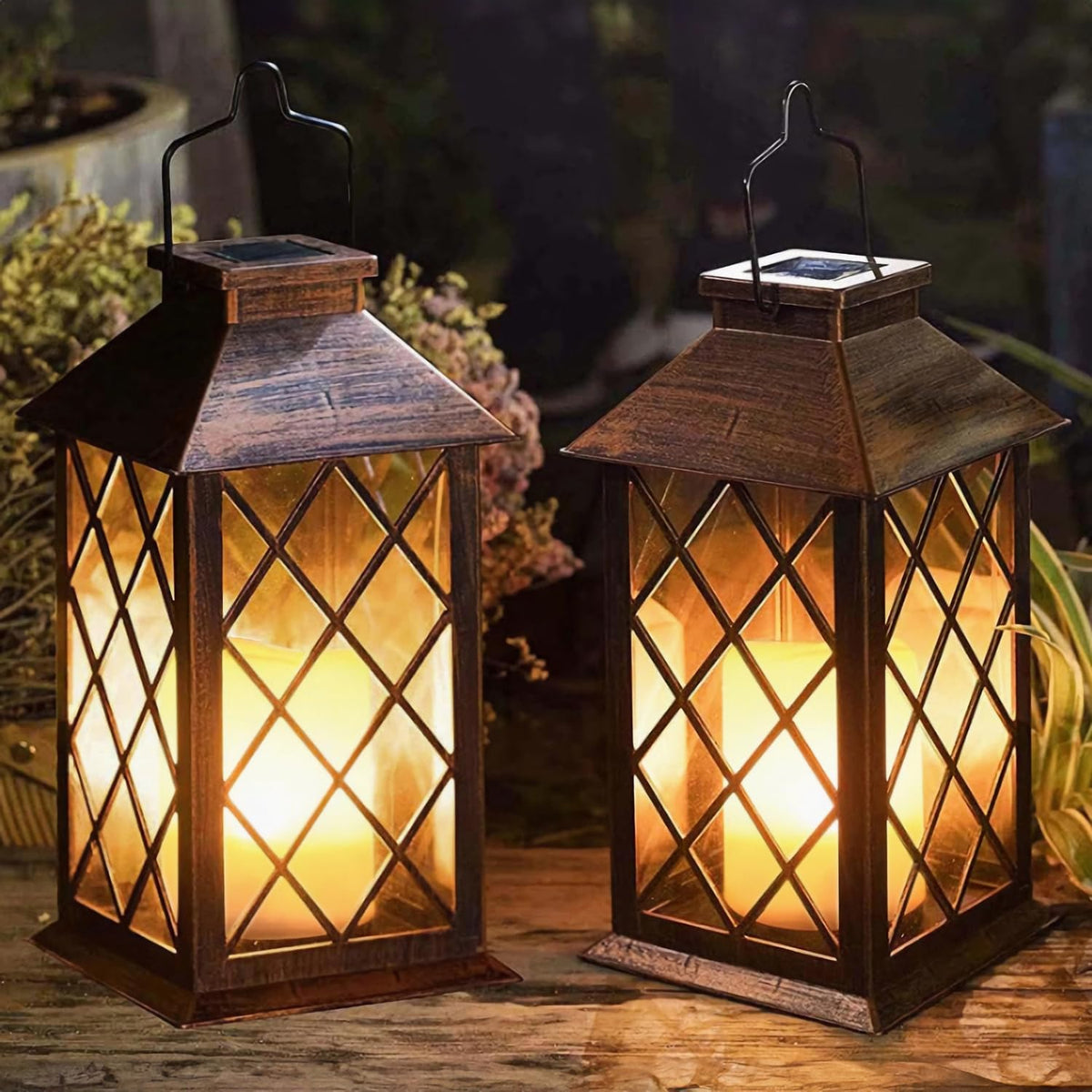 [2 Pack] TAKE ME 14" Solar Lantern Outdoor Garden Hanging Lantern Waterproof LED Flickering