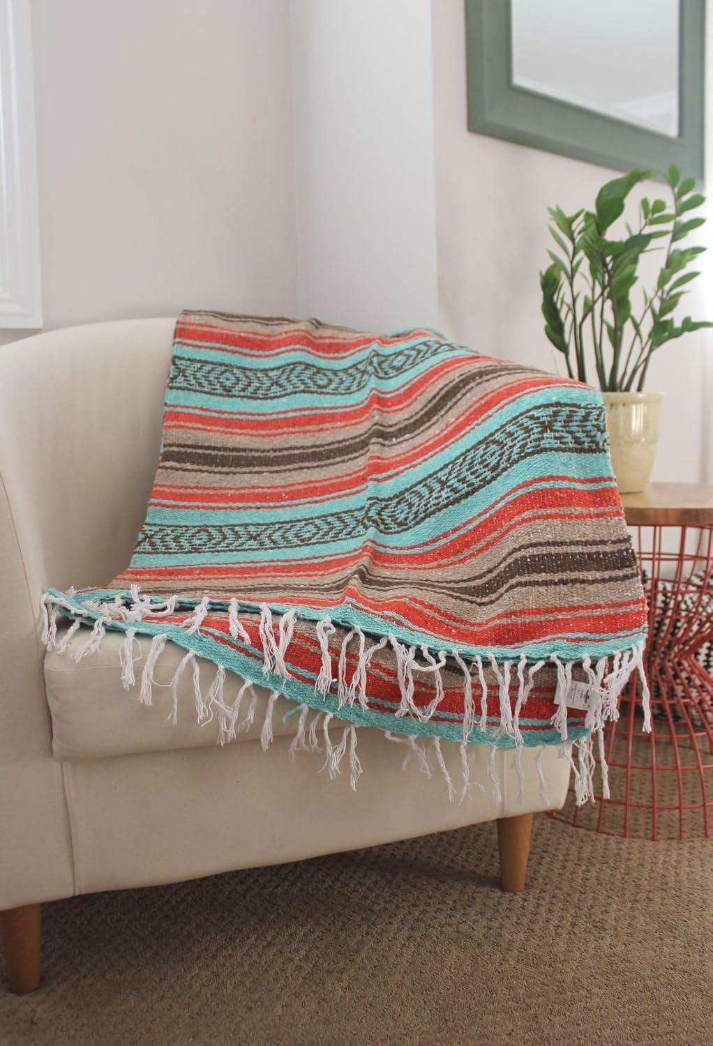 Del Mex Classic Mexican Blanket, Large Authentic Woven Falsa Throw (70"x50"), Artisan Southwest