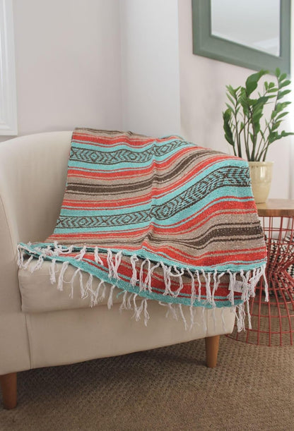 Del Mex Classic Mexican Blanket, Large Authentic Woven Falsa Throw (70"x50"), Artisan Southwest