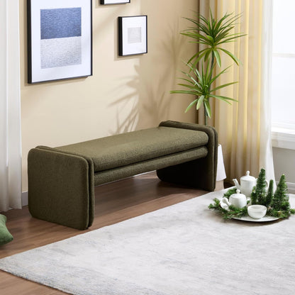 Green Boucle Bench 50" Sherpa End of Bed Bench Modern Upholstered Bench for Bedroom Entryway Living