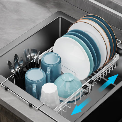 GSlife Expandable in Sink Dish Drying Rack - Stainless Steel Capacity Adjustable Over The Sink Dish