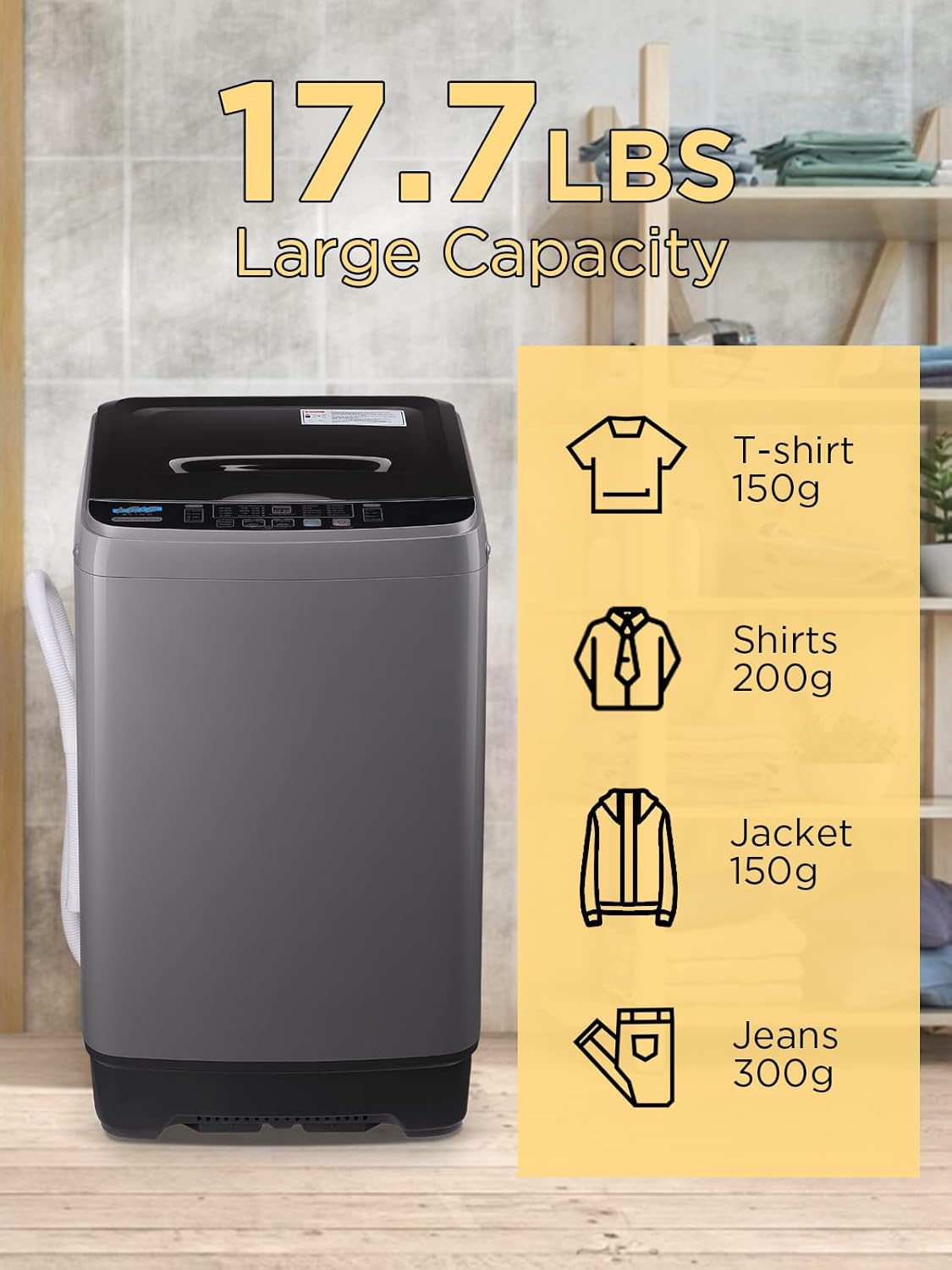 17.7 lbs Full-Automatic Washing Machine with LED Display, Portable Compact Laundry Washer with