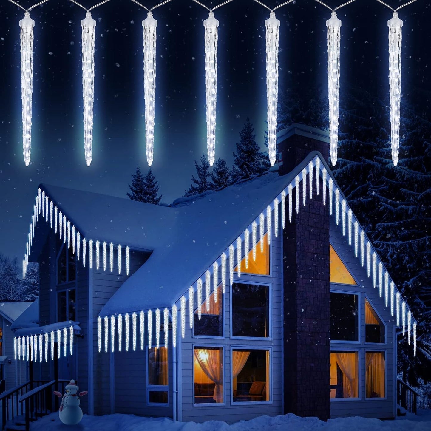 Brightown Christmas Meteor Shower Icicle Lights Outdoor, 2 Pack Total 40ft with 40 Large Tube 960