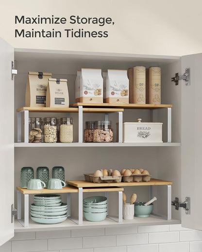SONGMICS Cabinet Organizer Shelf, Set of 2 Kitchen Counter Shelves, Kitchen Storage, Spice Rack