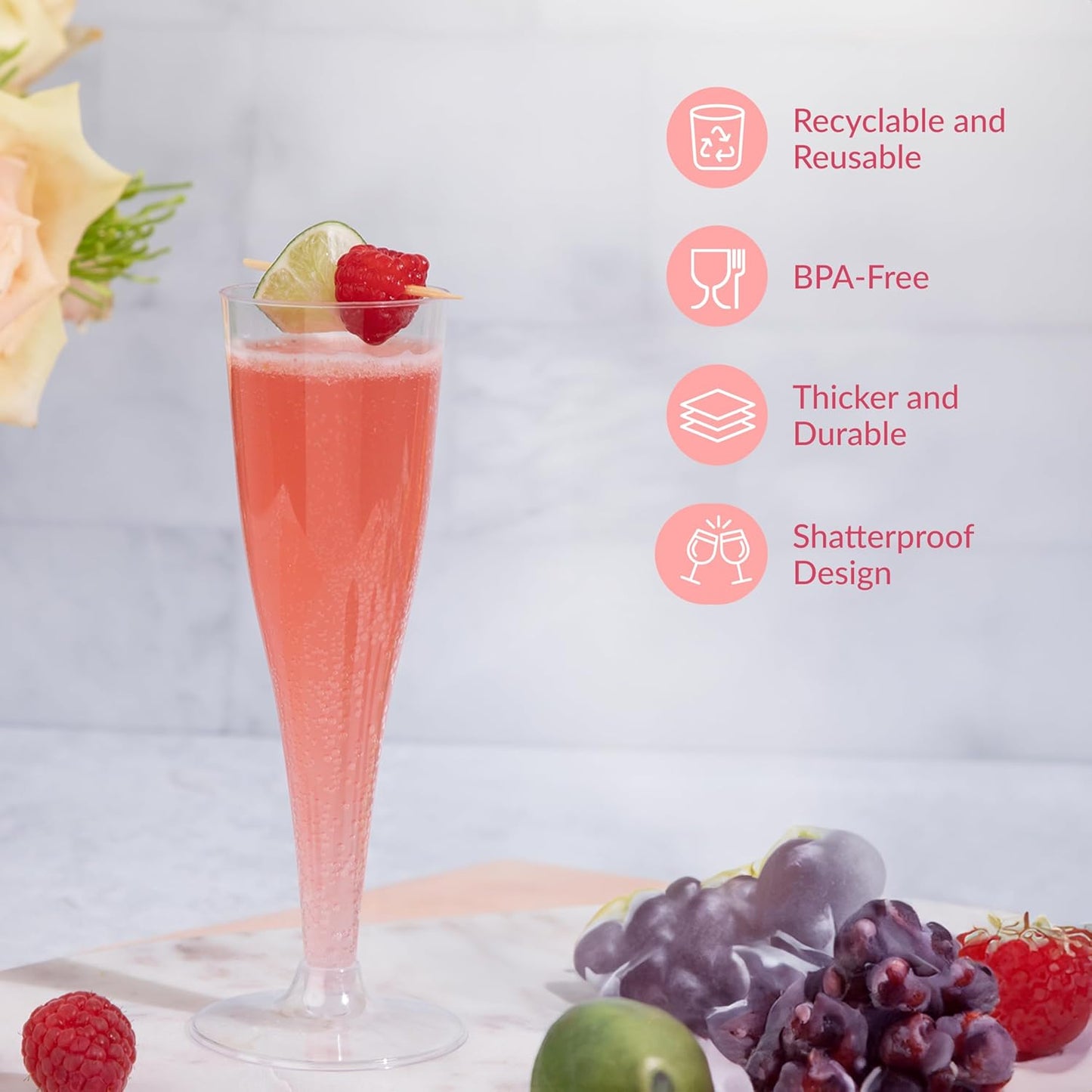 Prestee Set of 24 Clear Plastic Champagne Flutes - 4.5 oz Capacity Shatterproof Disposable Glasses