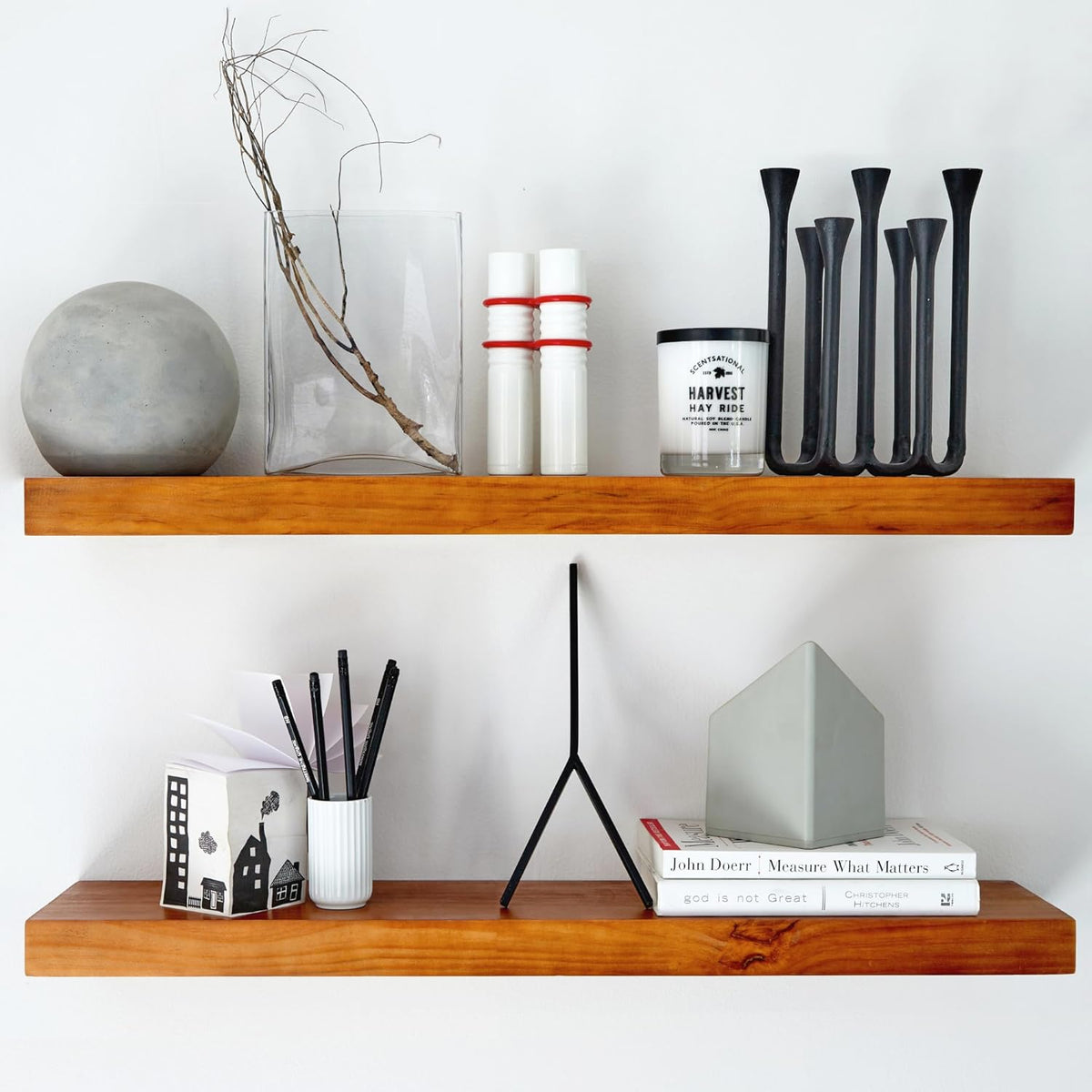 Homeforia Oak Floating Shelves 30 inch Long, High End Solid Real Wood 30inch Floating Shelf for