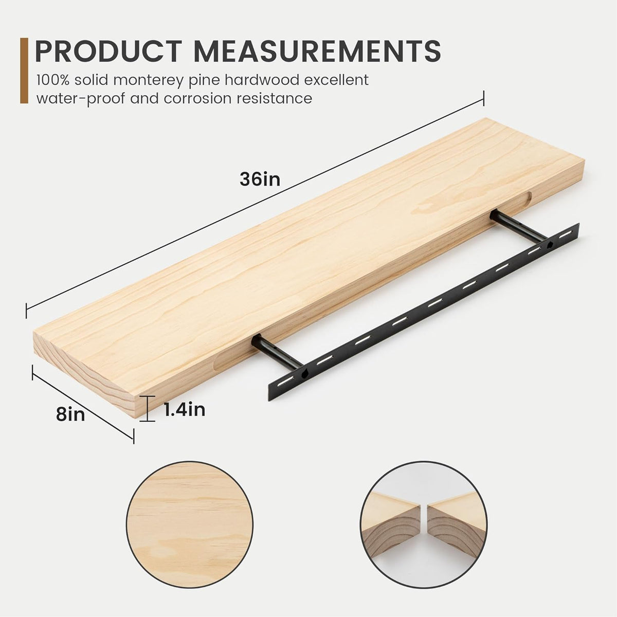 Fun Memories 36 Inch Floating Shelves for Wall, Deep Rustic Solid Pine Wood Wall Shelves for