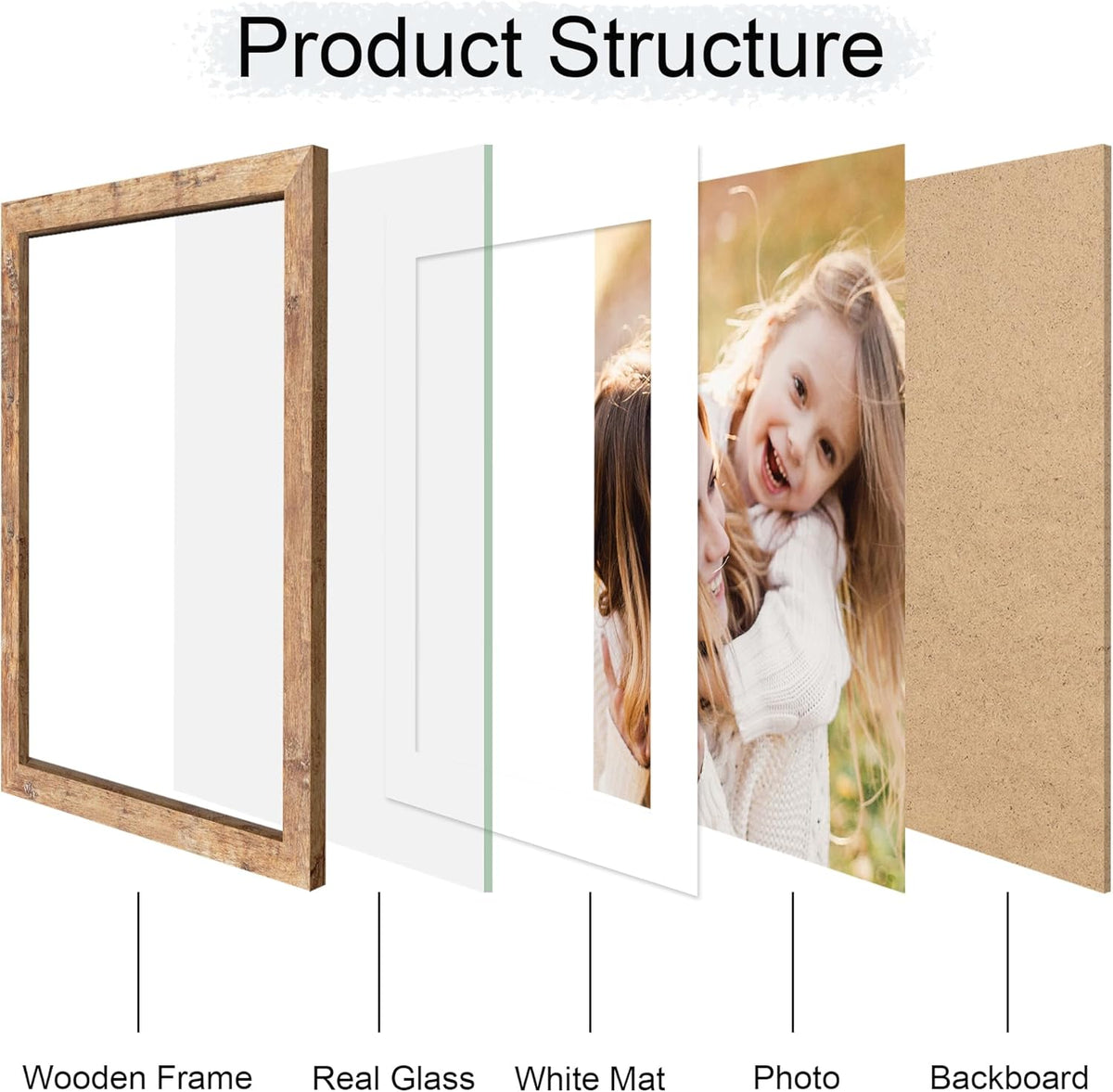 10x14 Picture Frame Set of 4, 10 x 14 Wood Photo Frames with Mat for 8x12 or 30x40cm Diamond