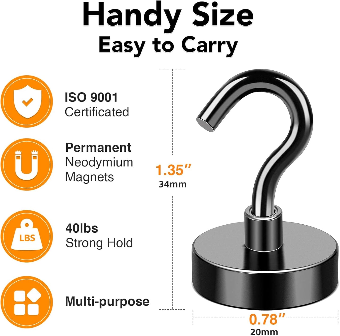 MIKEDE Magnetic Hooks, 40Lbs Strong Neodymium Black Magnet Hook for Hanging, Heavy Duty Magnetic