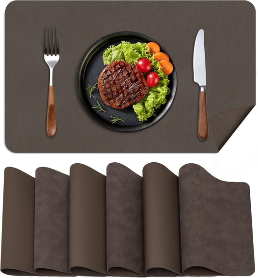 BLESWIN Faux Leather Placemats, Set of 6, 12×17 Inch -Double Side Texture Color Table Mats