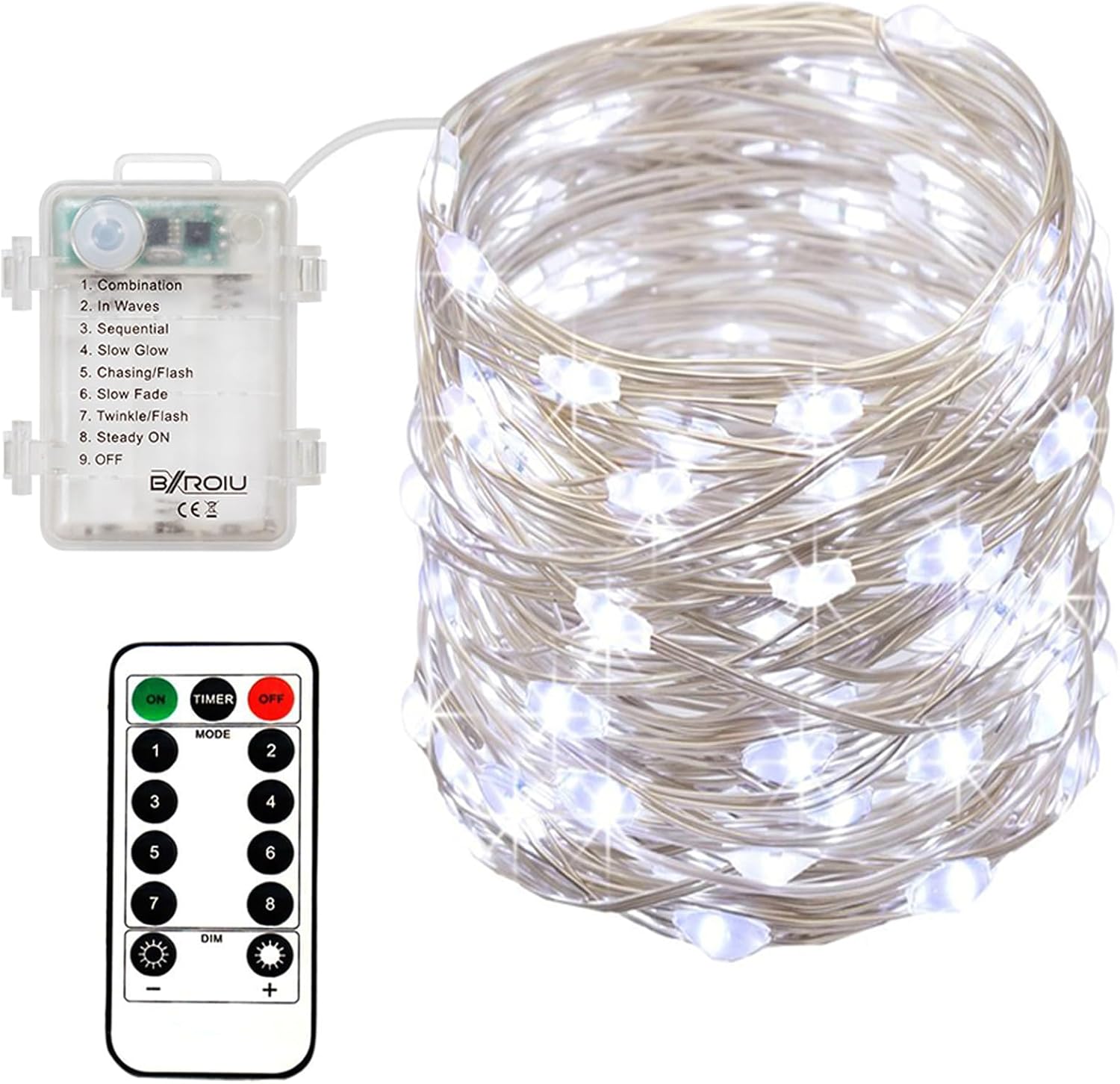 4 x Fairy Lights Battery Operated, Silver Wire Chains 8 Mode 5M 50 LEDs Timer String Lights with