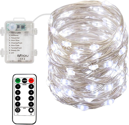 4 x Fairy Lights Battery Operated, Silver Wire Chains 8 Mode 5M 50 LEDs Timer String Lights with