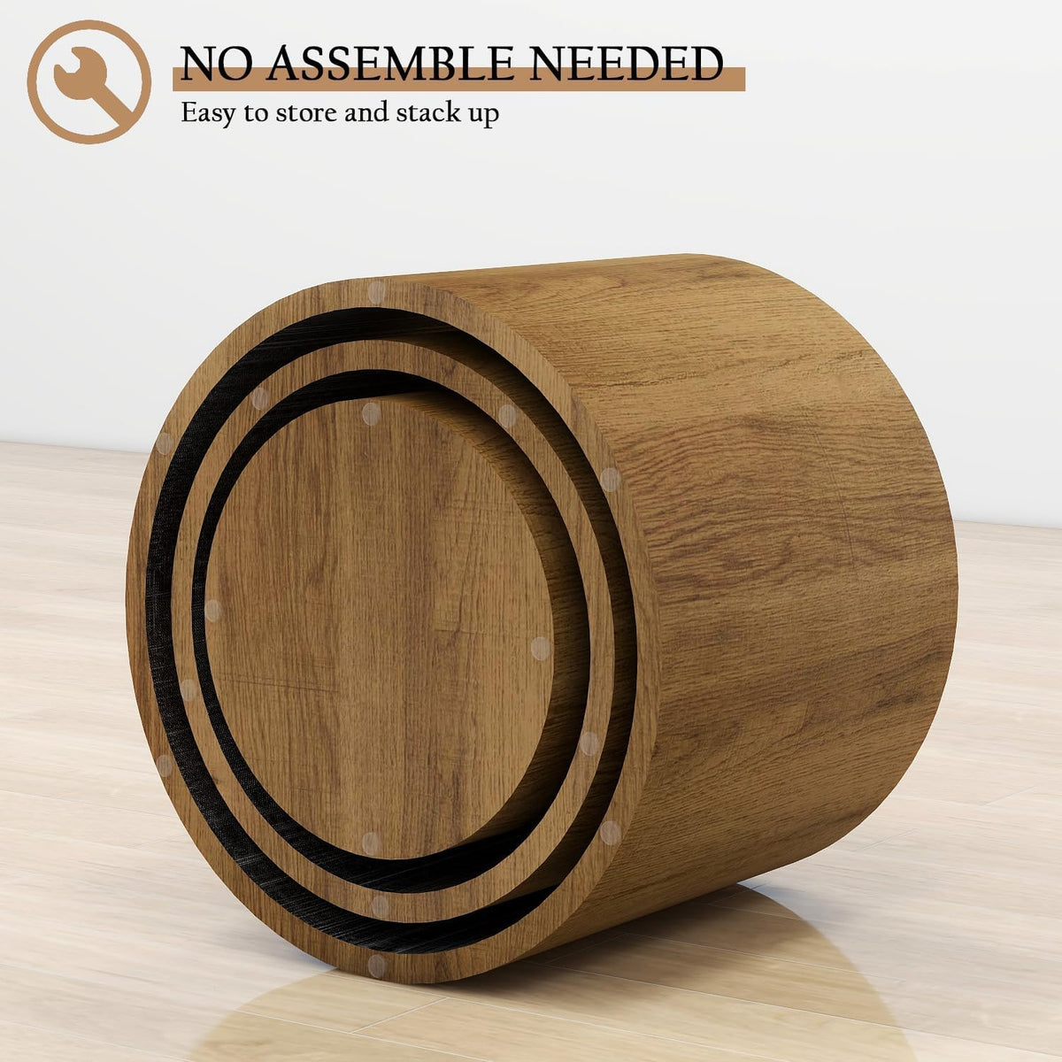 Vikiullf Nesting Coffee Table Set of 3, Round Wooden Coffee Tables, Modern Circle Table for Living