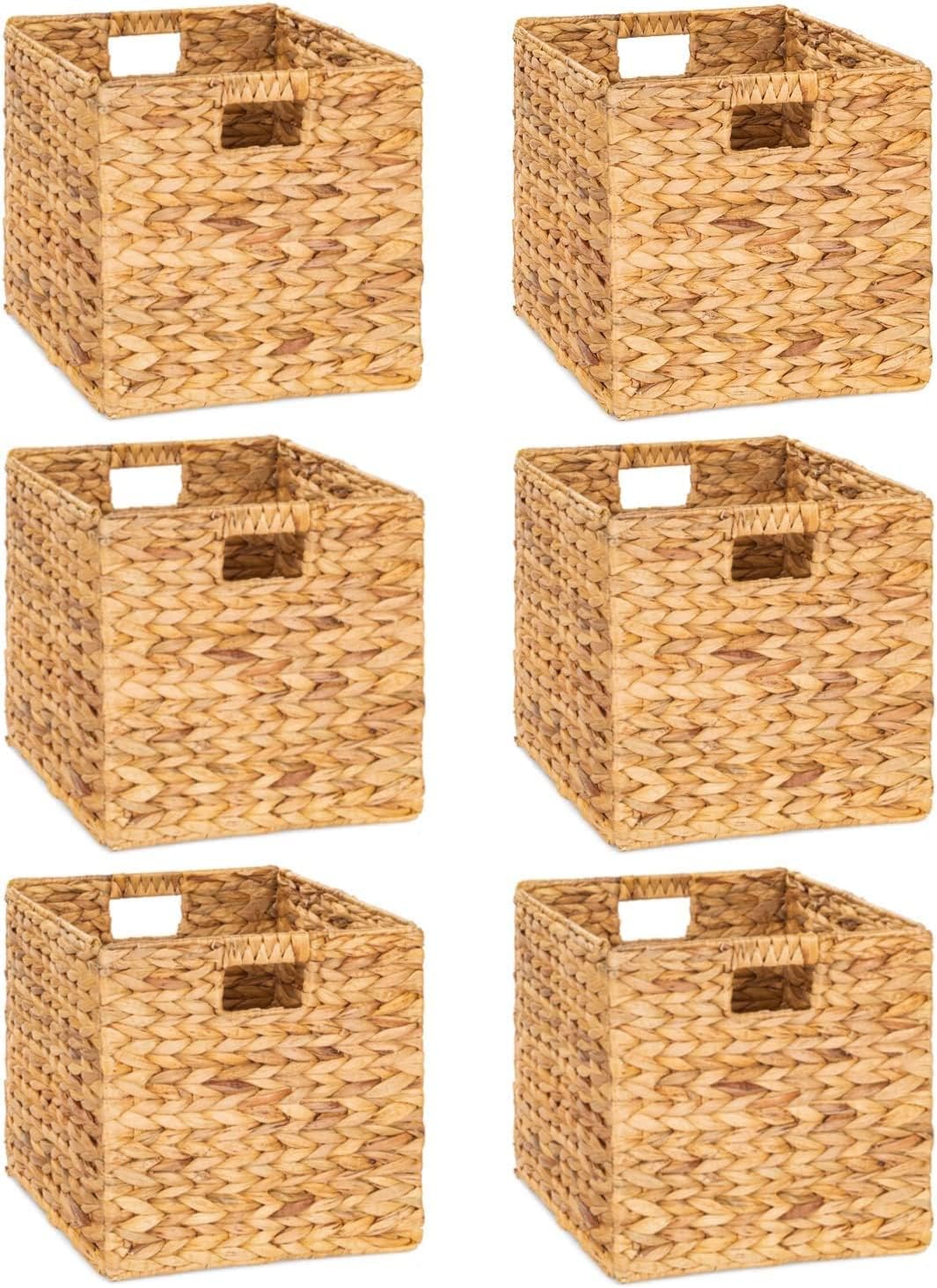 10.5 x 10.5in Wicker Storage Baskets for Shelves, Water Hyacinth Storage Baskets, Woven Baskets for