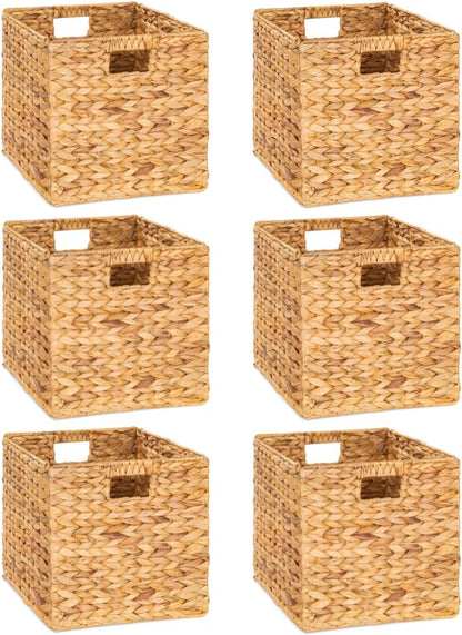 10.5 x 10.5in Wicker Storage Baskets for Shelves, Water Hyacinth Storage Baskets, Woven Baskets for