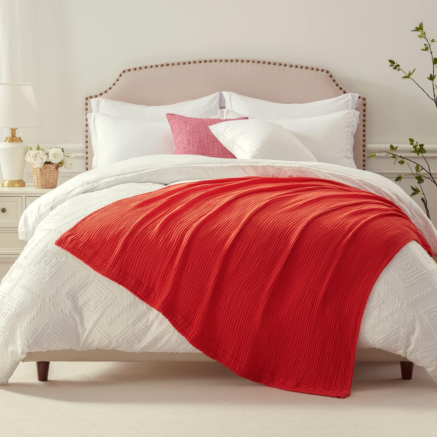 EMME Cotton Blanket Queen Size for Bed Soft Large Muslin Bed Blankets 90"x90" Lightweight